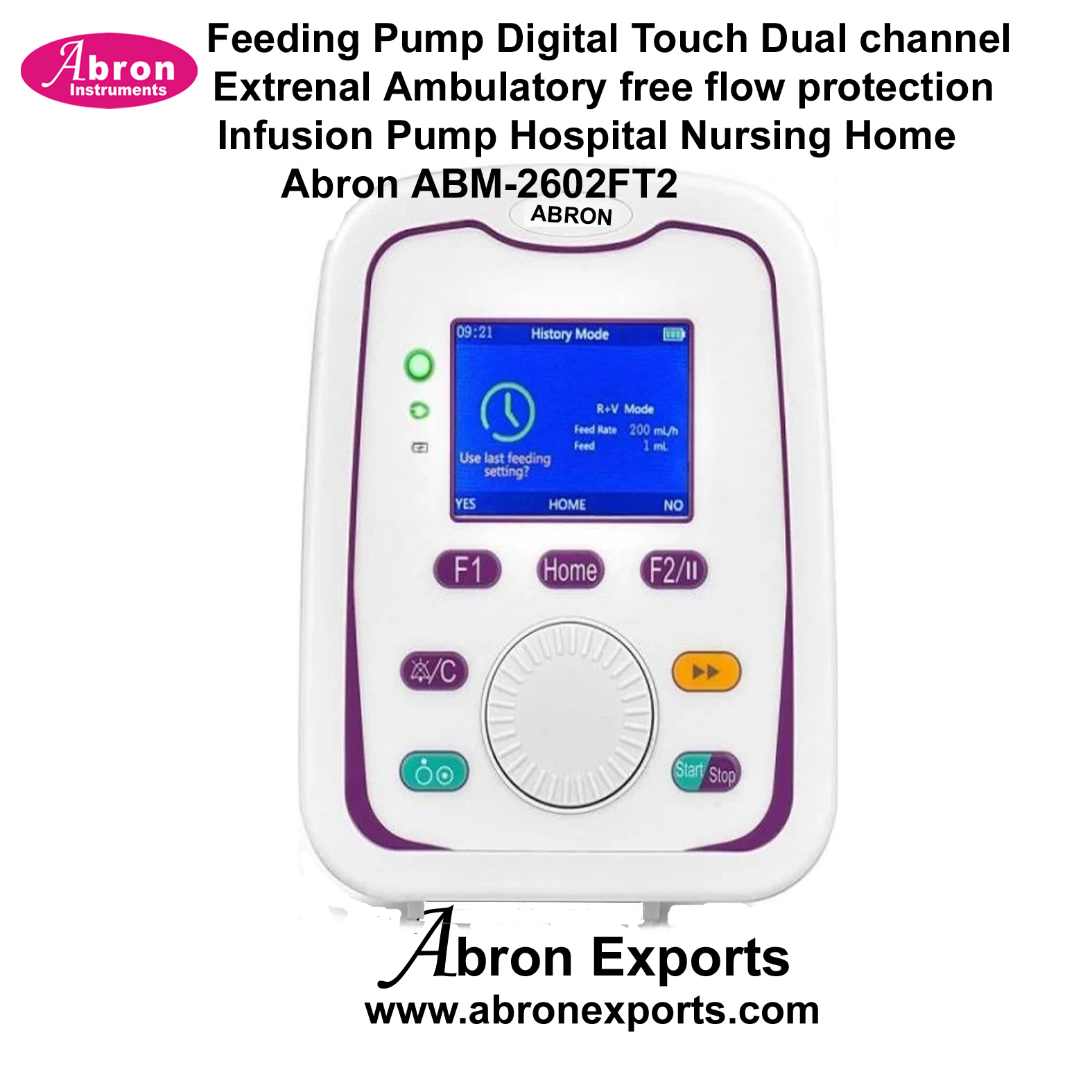 Feeding Pump Digital Touch Dual channel Extrenal Ambulatory free flow protection Infusion Pump Hospital Nursing Home Abron ABM-2602FT2 